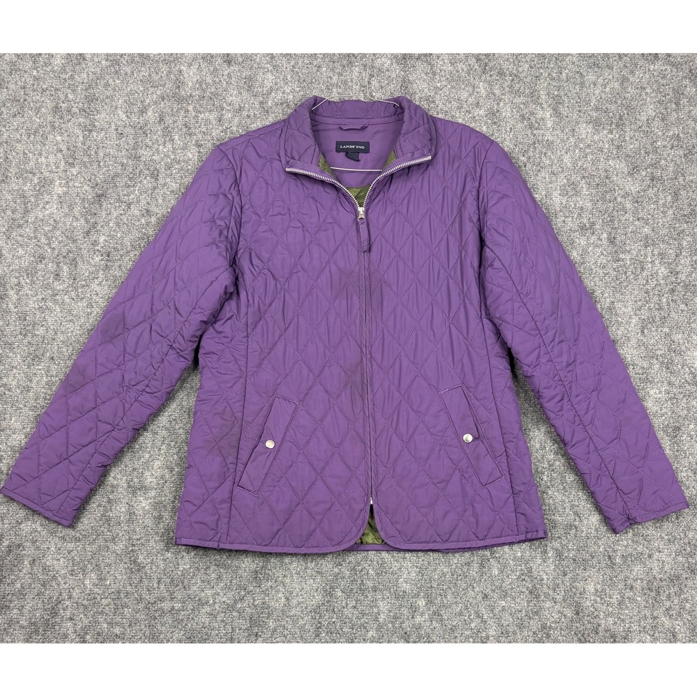 Lands End Womens Purple Diamond Quilted Full Zip Jacket Small 6-8